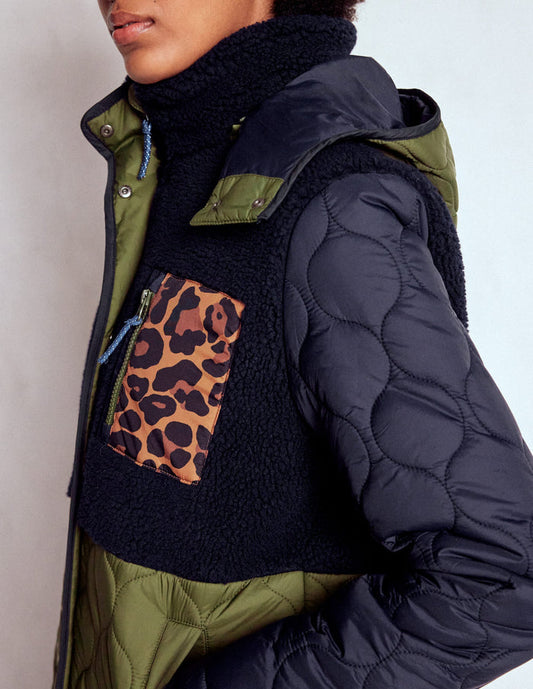 Borg Mix Coat Navy & Khaki Mix