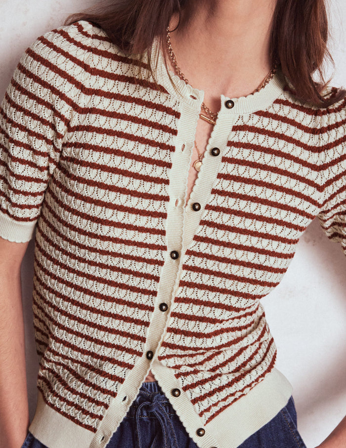 Dot Pointelle Cardigan Warm Ivory/ Red