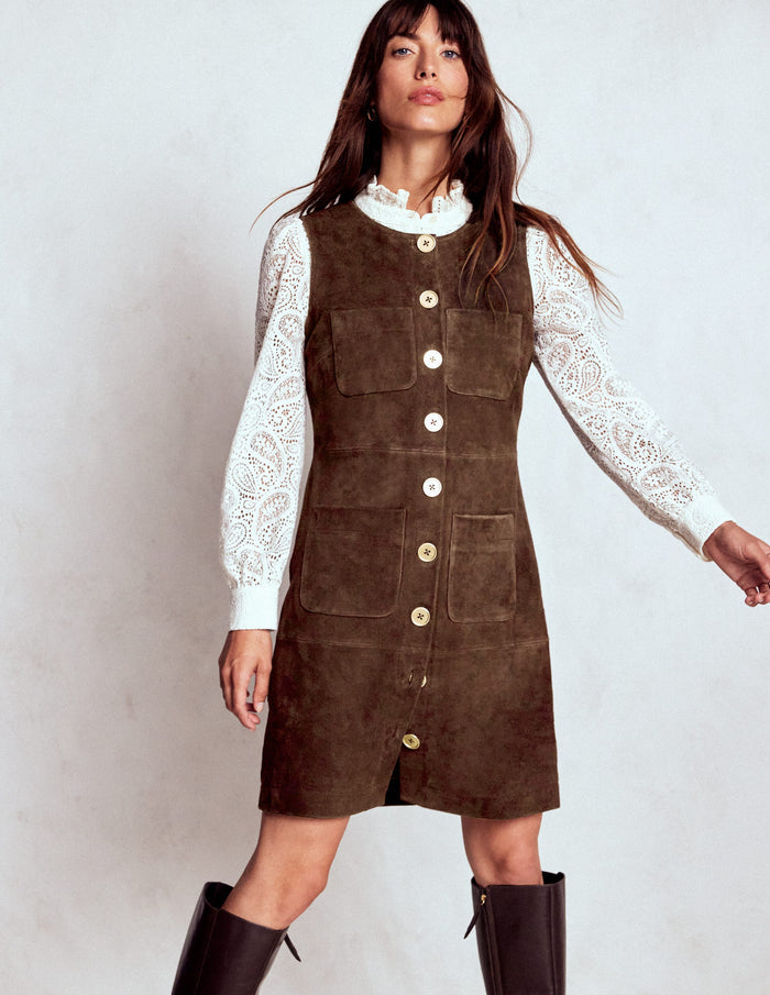 Evelyn Suede Shift Dress Dark Chocolate