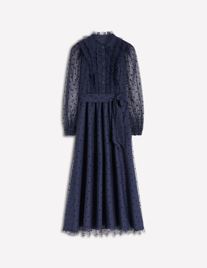 Tulle Ruffle Maxi Dress Navy