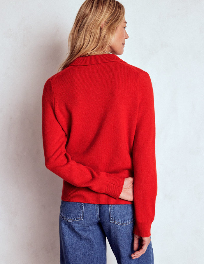 Collared Cashmere Sweater Poppy Red