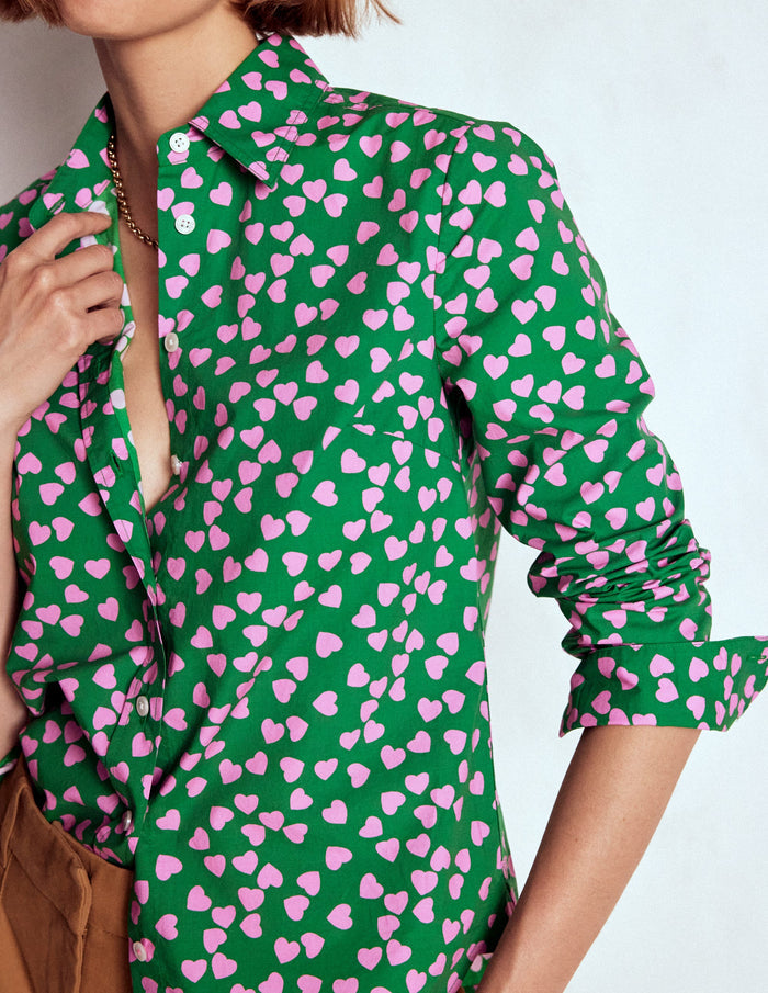 Sienna Cotton Shirt Highland Green, Heart Cascade