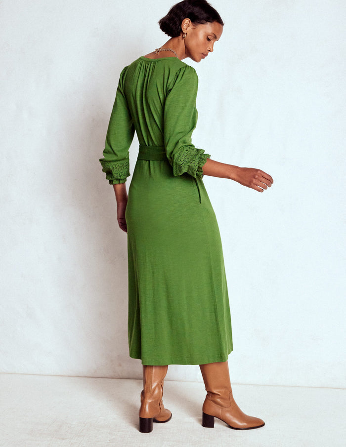 Pippa Broderie Jersey Dress Promenade Green