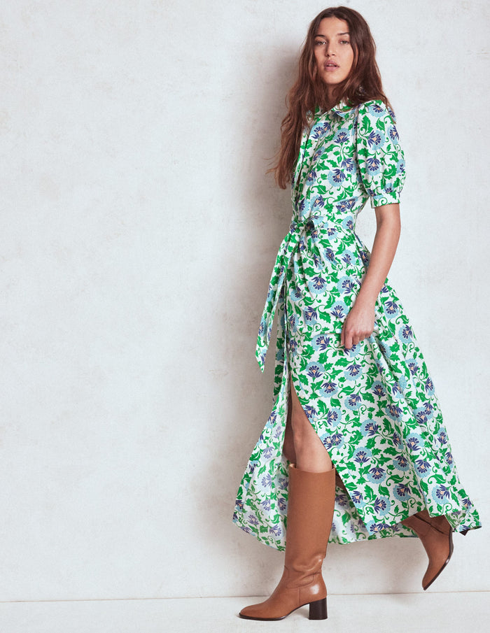 Alexa Maxi Shirt Dress Rich Emerald, Ornate Vine