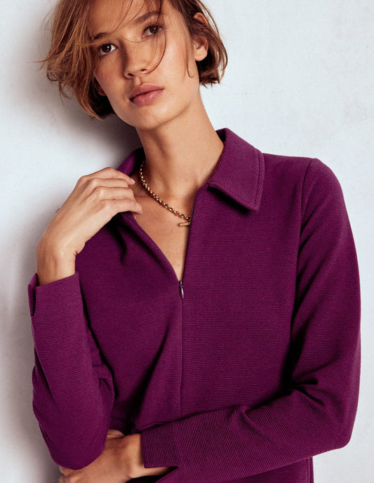 Cam Zip-up Ottoman Dress Plum Jam