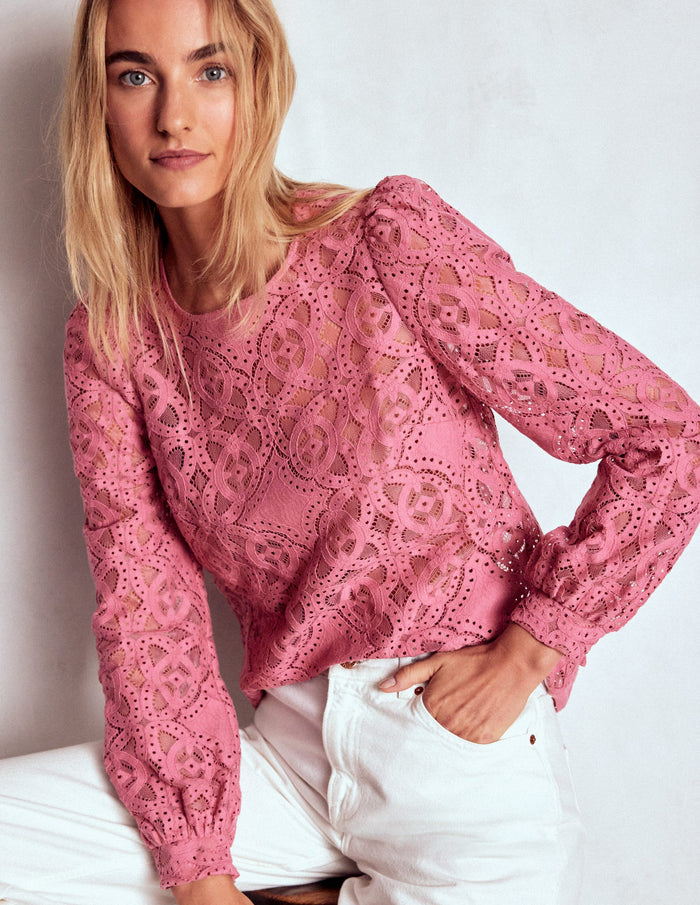 Lace Crew Neck Top Heather Rose