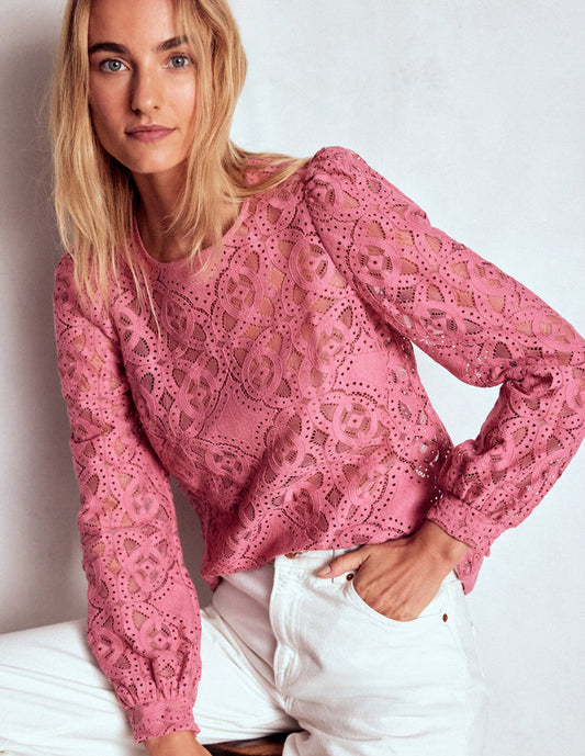 Lace Crew Neck Top Heather Rose