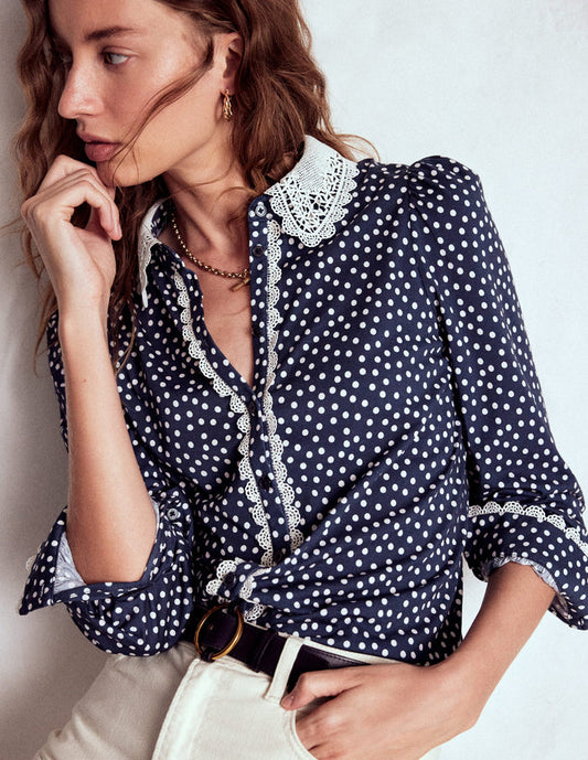 Lace Collar Blouse Navy