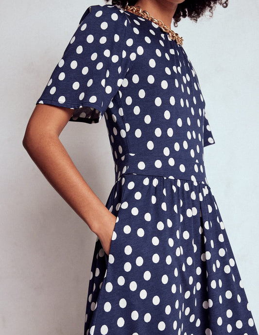 Louisa Jersey Midi Dress French Navy, Painted Dot