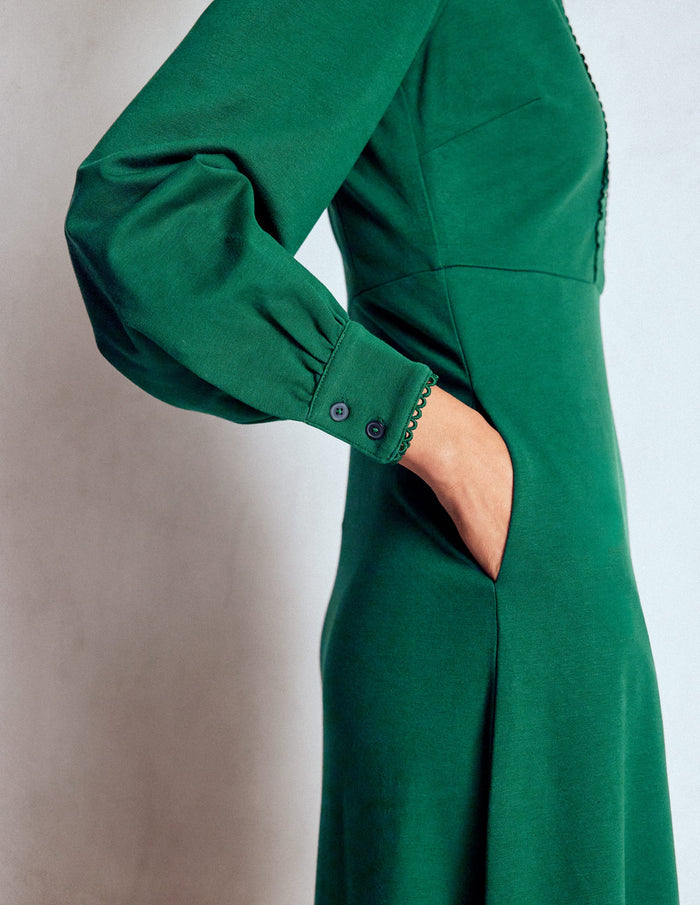 Pip Zip-Up Ponte Midi Dress Emerald Night