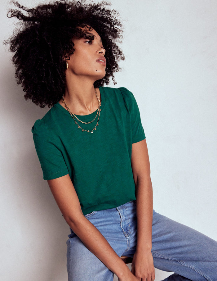 Cotton Puff Sleeve T-Shirt Drake Green