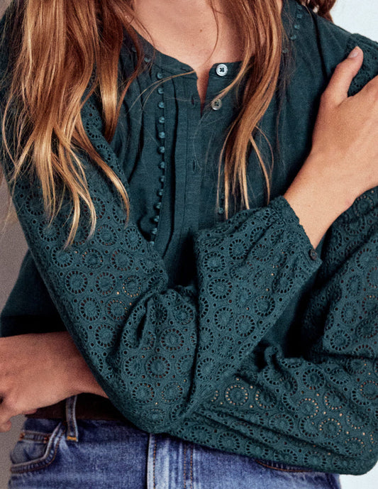 Eden Broderie Jersey Shirt Midnight Teal