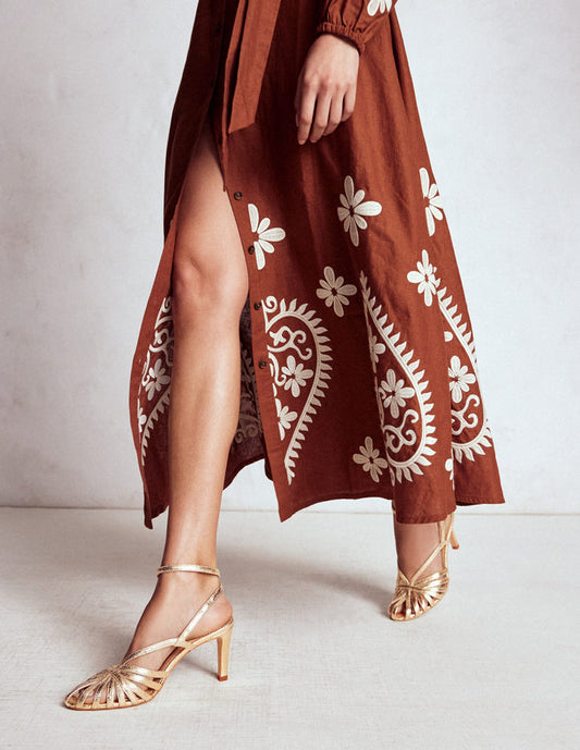 Heeled Cage Sandals Gold Metallic