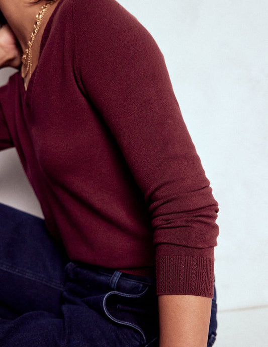 Emilia Cotton V Neck Sweater Deep Wisteria