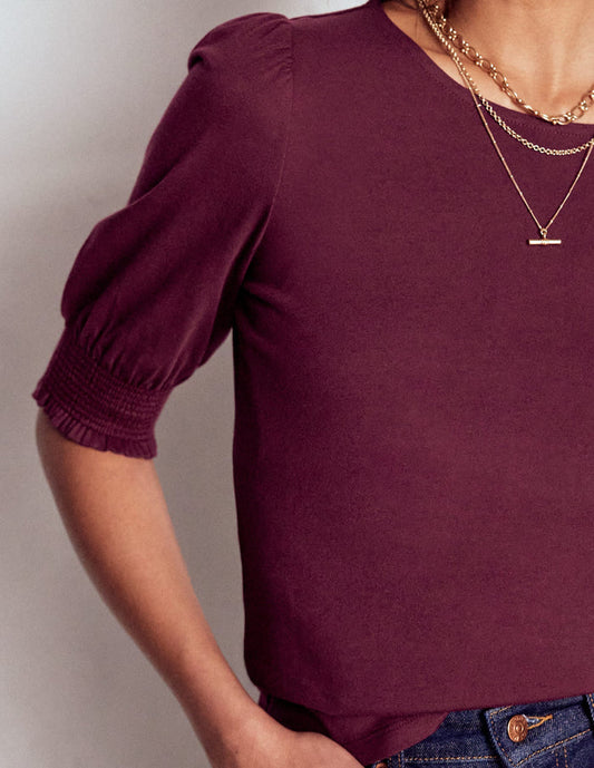 Short Sleeve Smocked Cuff Top Deep Wisteria