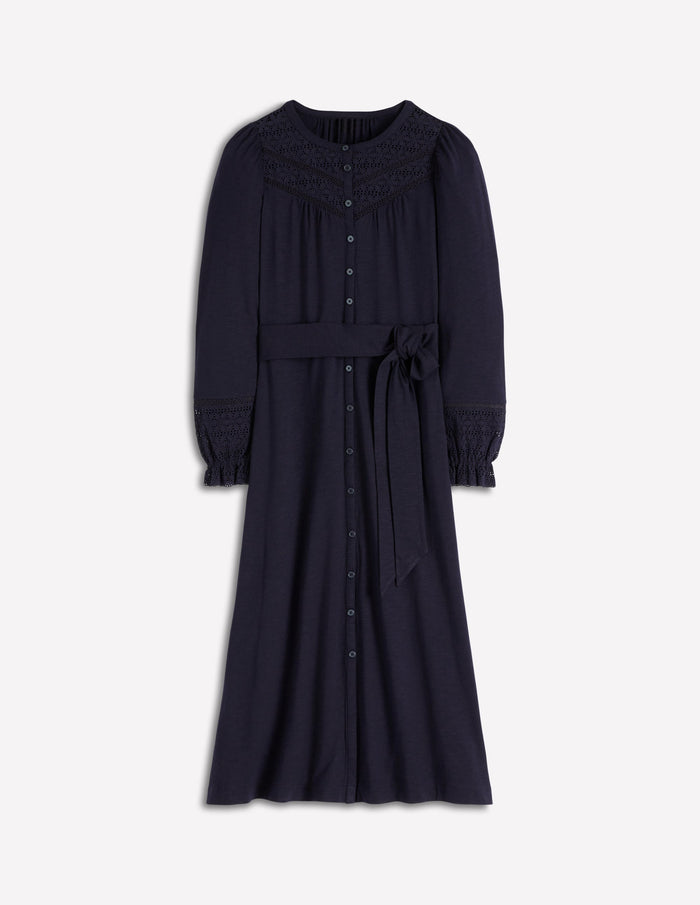 Pippa Broderie Jersey Dress Navy