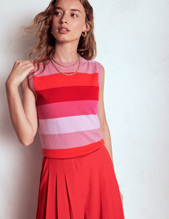 Eva Cashmere Vest Pink/ Orange Stripe