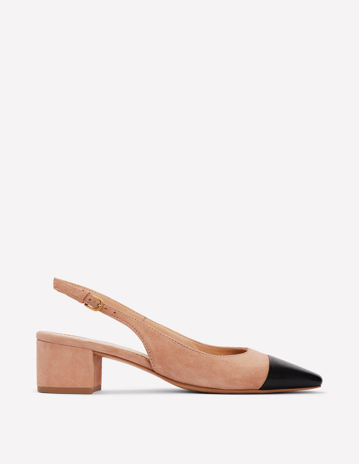 Ailsa Block Heel Slingbacks Latte Suede