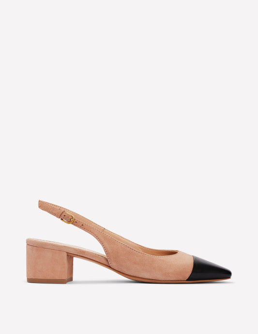 Ailsa Block Heel Slingbacks Latte Suede