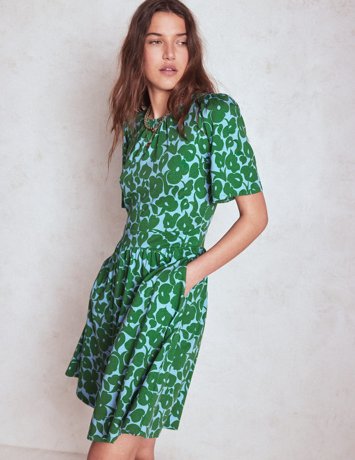 Louisa Short Jersey Dress Highland Green, Leafy Grove