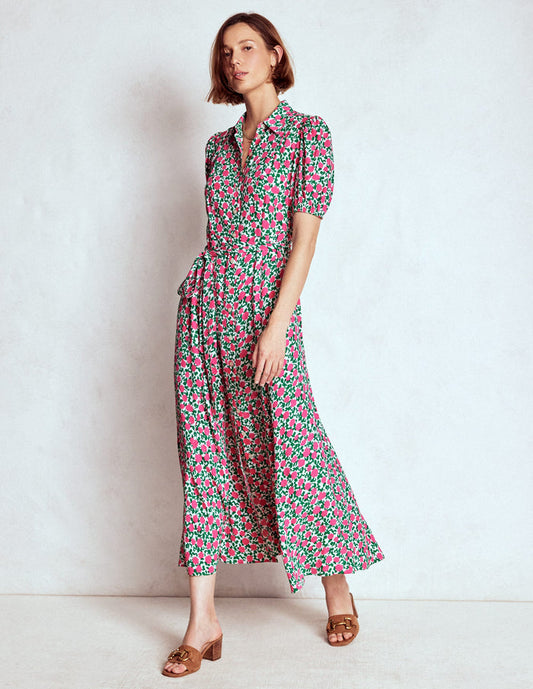 Alegra Midi Shirt Dress Pink Ribbon, Floweret Vine