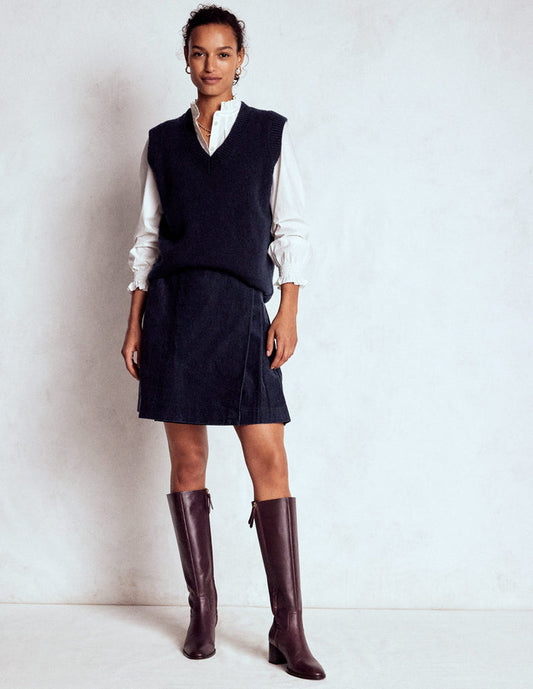 Helen Cord Kilt Skirt Navy