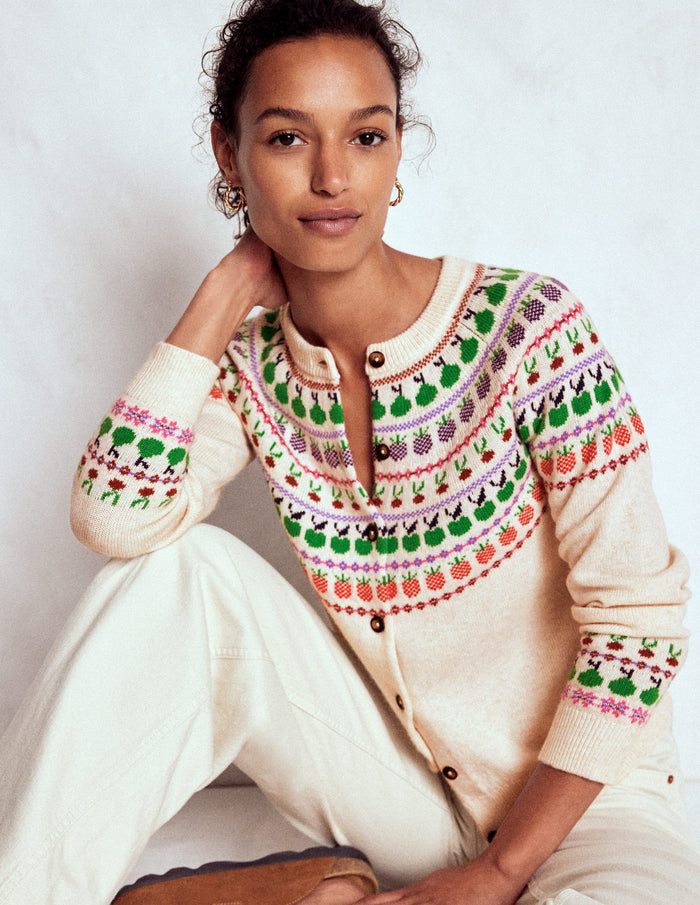 Edie Fair Isle Cardigan Ecru Marl, Fruit