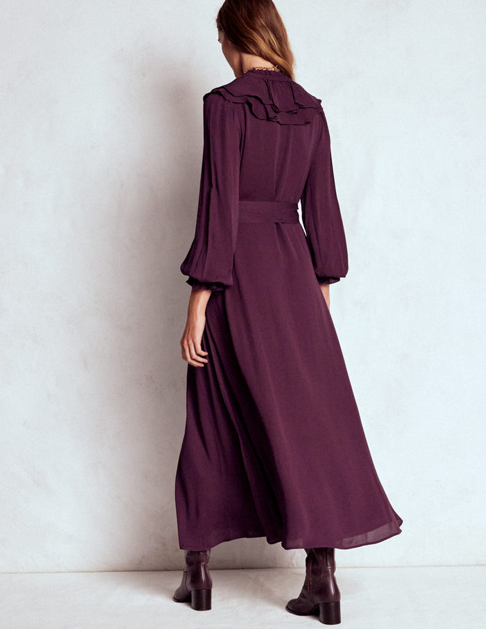 Ruffle Front Shirt Dress Dark Cherry
