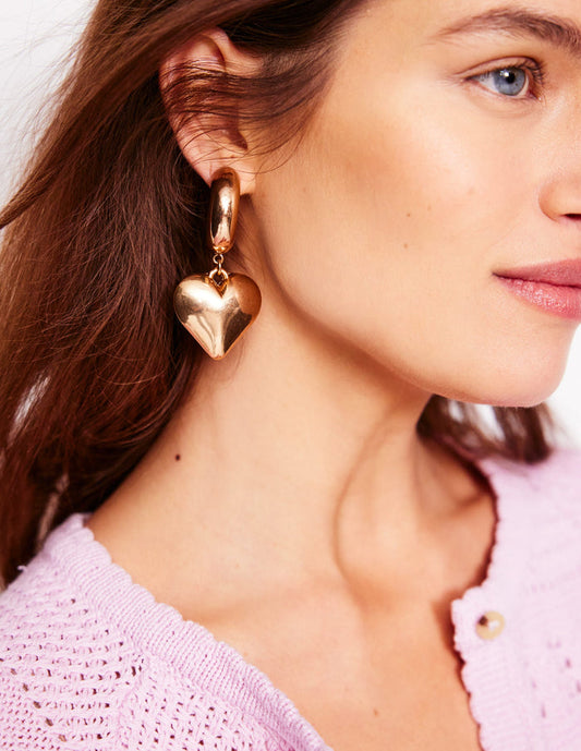 Chunky Heart Hoop Earrings Gold Colour