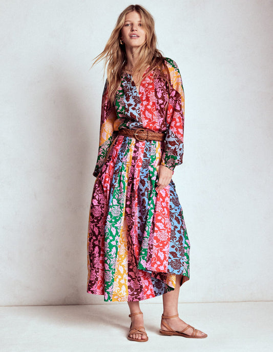 Valentina Poplin Midi Skirt Multi, Ornate Vine Hotch