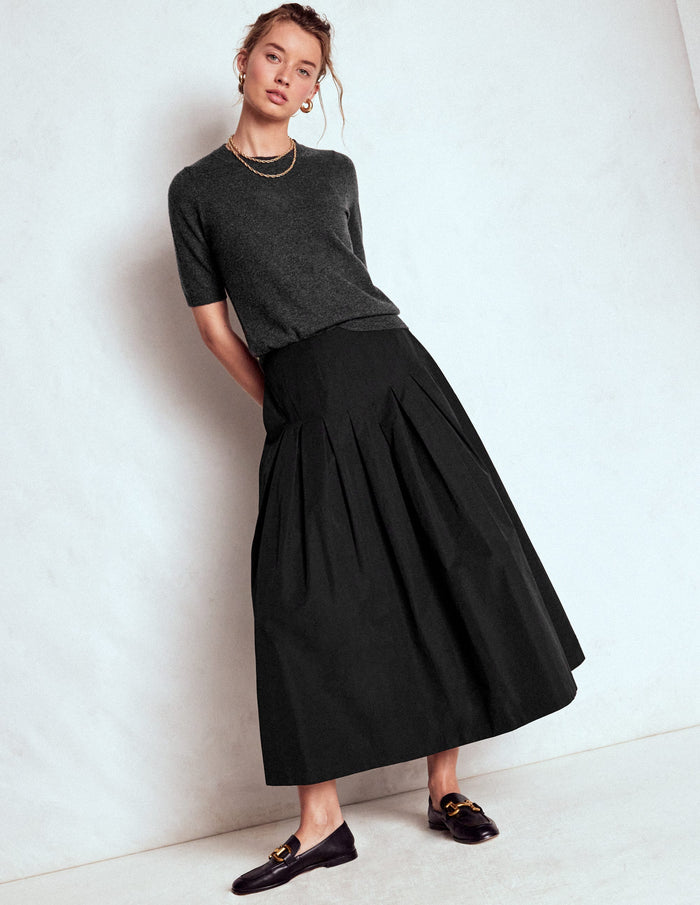 Valentina Taffeta Midi Skirt Black