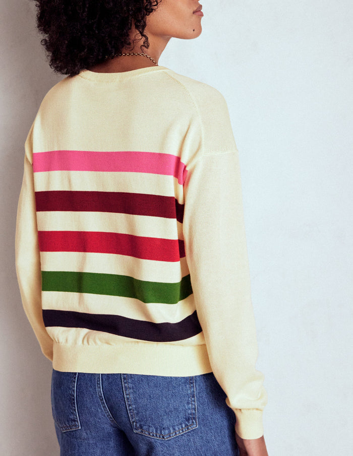Lara Relaxed Cotton Jumper Ivory, Multi Stripe