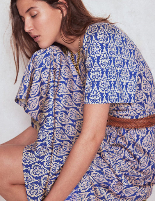 Louisa Jersey Midi Dress Bright Blue, Ornate Geo