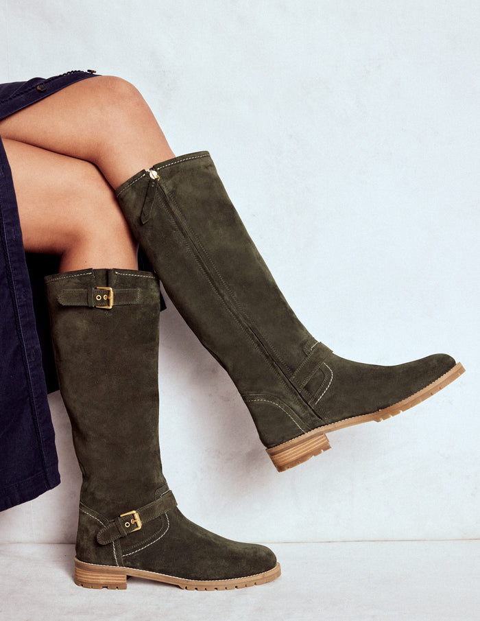 Buckle Knee High Boots Woodland Green