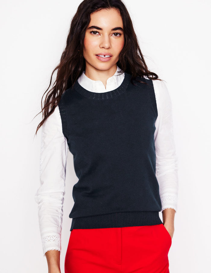 Emilia Cotton Crew Neck Vest Navy