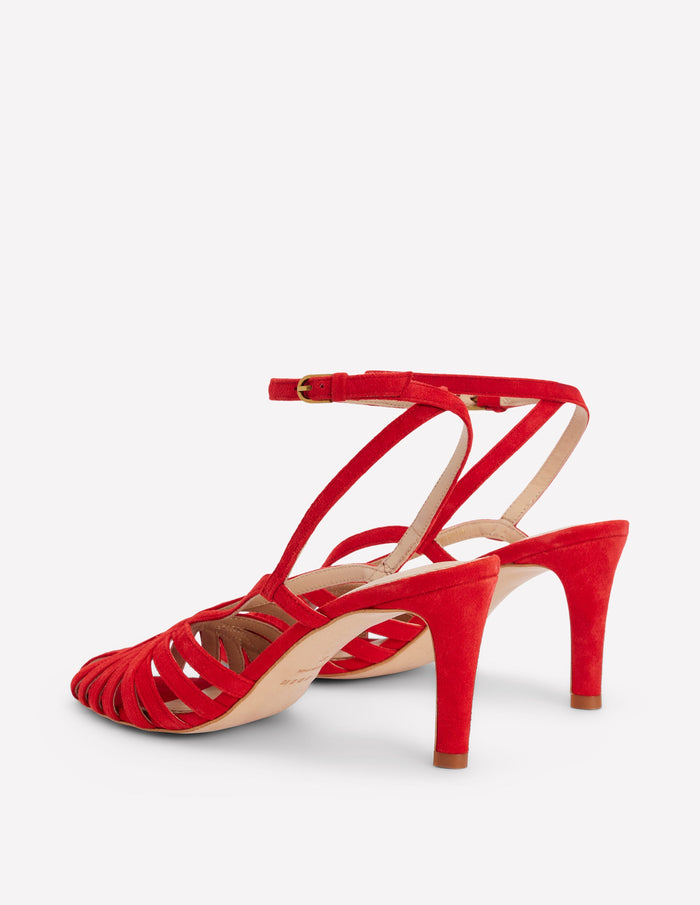 Heeled Cage Sandals Post Box Red