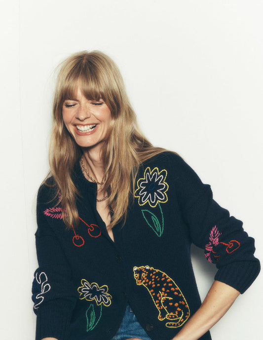 Natalie Embroidered Cardigan Navy Embroidery