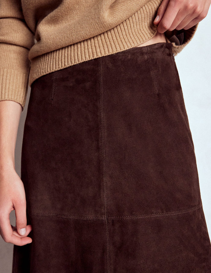 Suede Midi Skirt Dark Chocolate