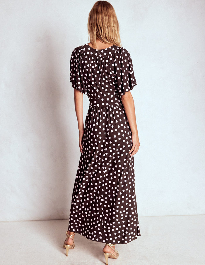 Yoke Panel Maxi Dress Brown Spot