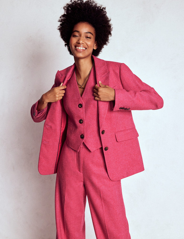 Wool Herringbone Waistcoat Pink Herringbone