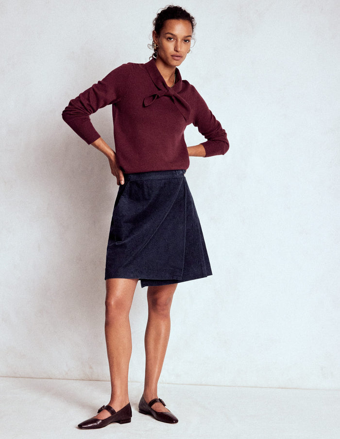 Helen Cord Kilt Skirt Navy
