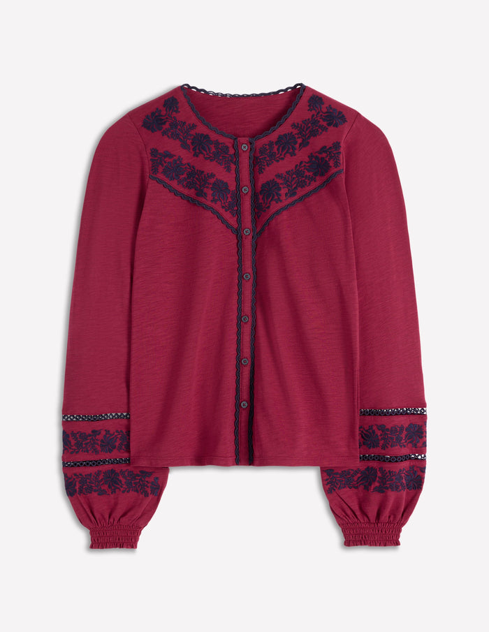 Trim Detail Jersey Shirt Rumba Red, Navy Emb