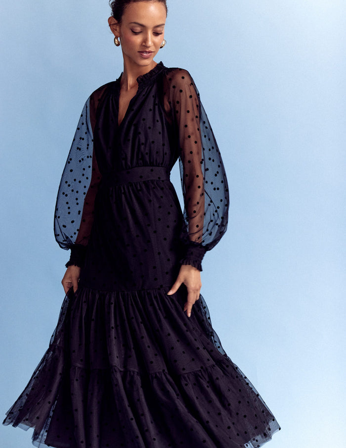 Lucille Tulle Midi Dress Black