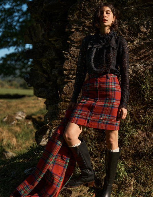 Cecelia Wool Skirt Red, Blue and Green Check