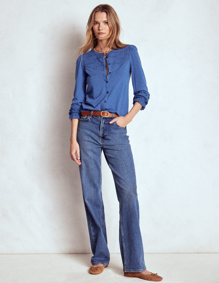 Pippa Broderie Jersey Shirt Denim Blue