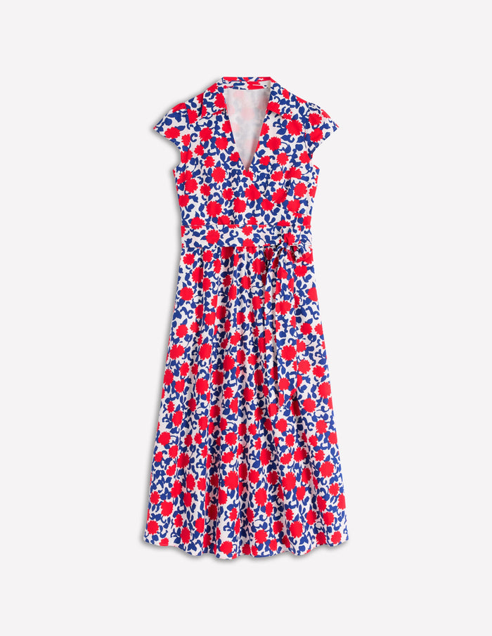 Julia Cotton Wrap Midi Dress Poppy Red, Floweret Vine