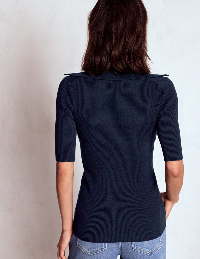 Rib Henley Top Navy
