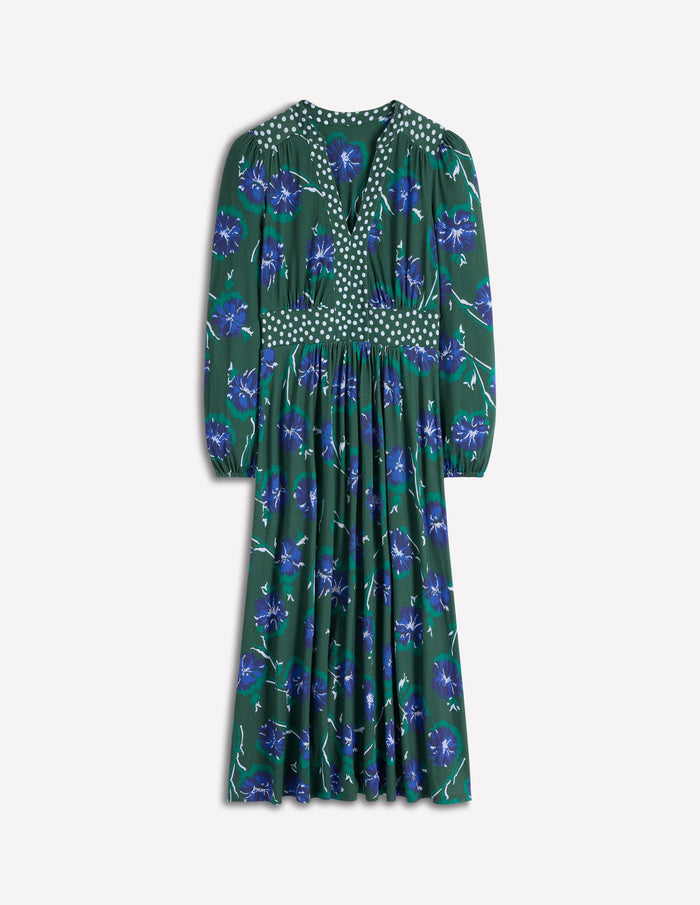 Lily Long Sleeve Midi Dress Emerald, Delicate Carnation