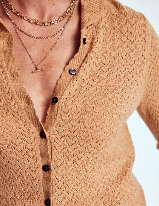 Diane Pointelle Cardigan Camel Melange