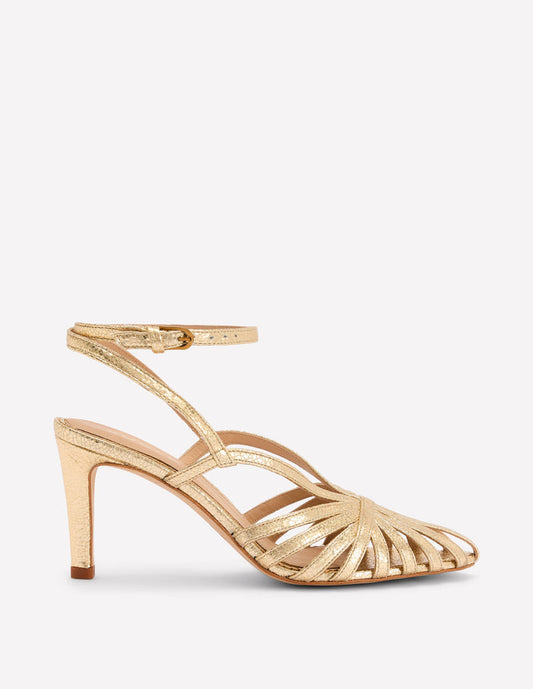 Heeled Cage Sandals Gold Metallic